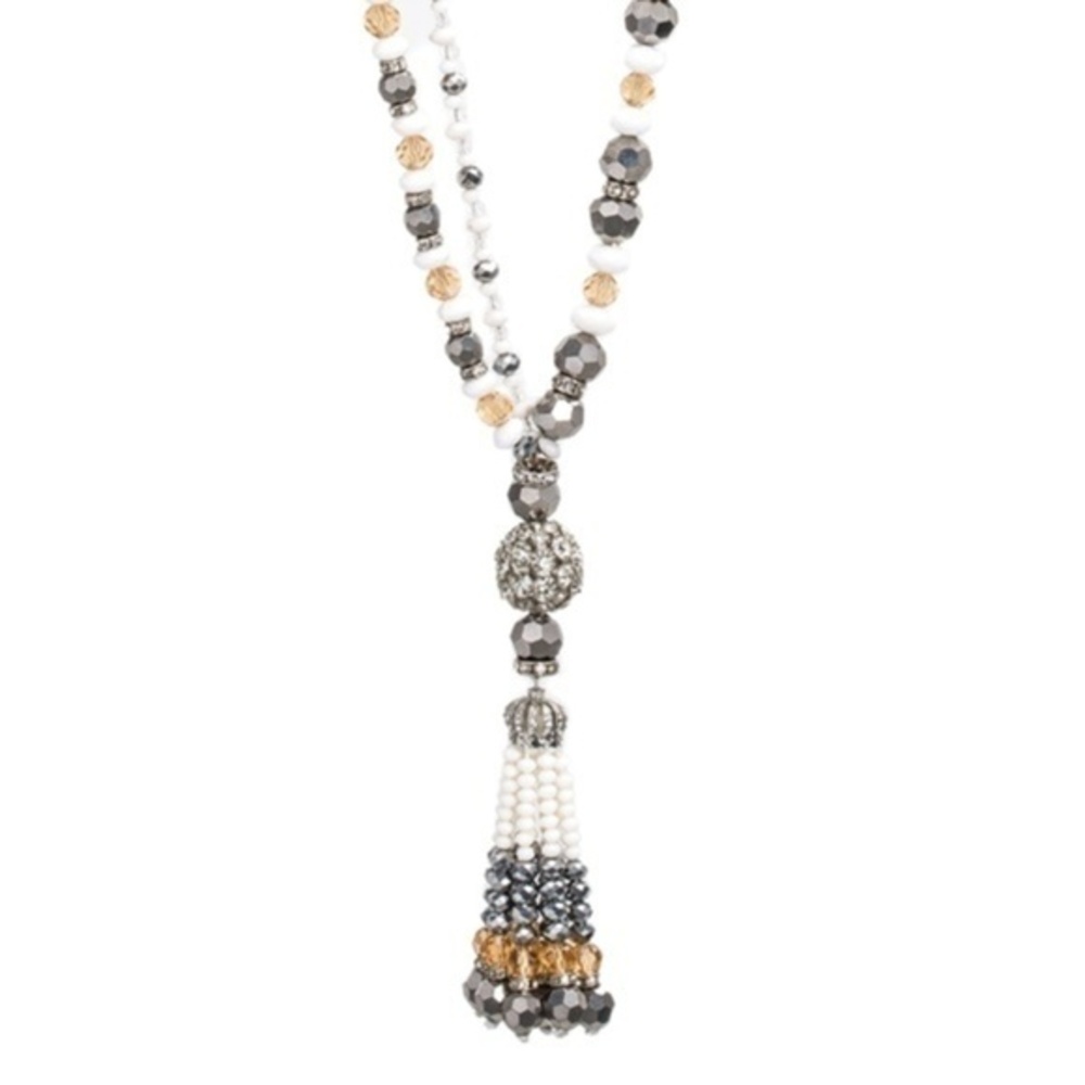 Marisa K Crystal Lariat Chandelier Bone Crystals Long Beaded Strand Tassel State